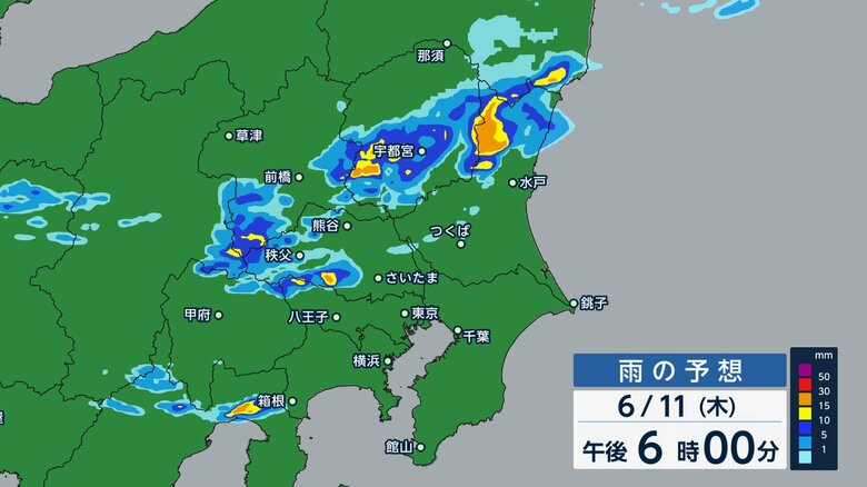 6月11日（木）午後6時の雨の予想