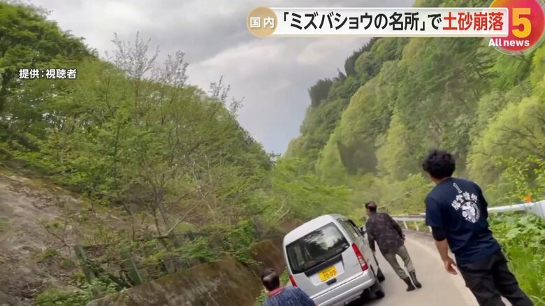 林道脇の斜面から土砂とともに、大きな木々が崩れ落ちる一部始終⑥