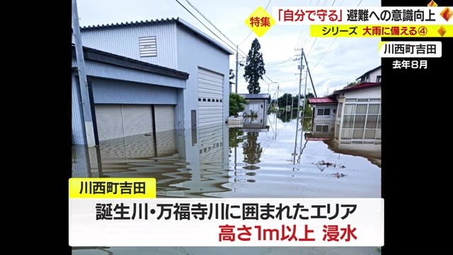 川西町吉田の浸水時の様子