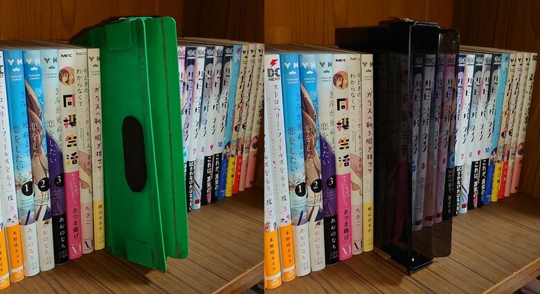 改良前は隙間に差し込む時に傾いた（左：改良前　右：改良後）