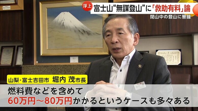 救助に「60万〜80万円かかるというケースもある」と話す富士吉田市長