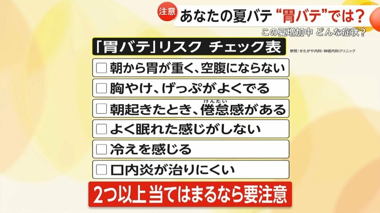 2つ以上あてはまる方は「胃バテ」の可能性