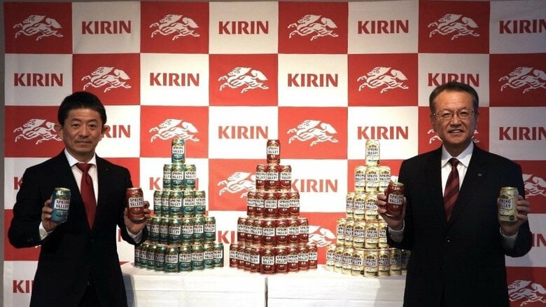 キリンビール・堀口英樹社長（右）と今村恵三マーケティング部長（左）