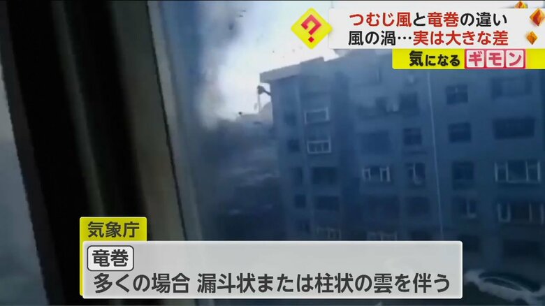 激しい渦を巻く竜巻の様子