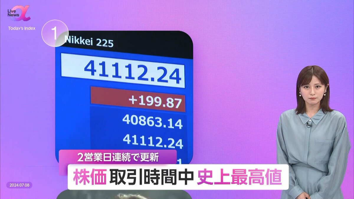 日経平均、取引時間中の最高値更新 背景に半導体関連株の好調など 円安、海外経済の安定の間は伸びるか｜FNNプライムオンライン
