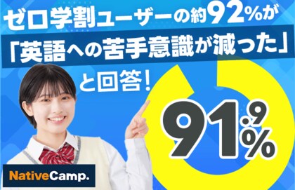 【会員数No.1】ネイティブキャンプ ゼロ学割ユーザーの約92%が「英語への苦手意識が減った」と回答 小中高生オンライン英会話レッスン1年間無料「ゼロ学割」に関する調査結果を発表