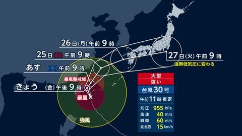 【台風情報】大型で強い台風30号の進路予想　先島諸島に最接近へ　月曜日ごろ九州上陸の可能性　週明け関東で警報級大雨か