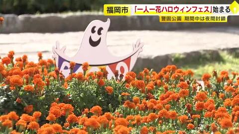 ハロウィーン期間中は夜間封鎖　福岡市の警固公園でイベント　色とりどりの花とオブジェを楽しむ