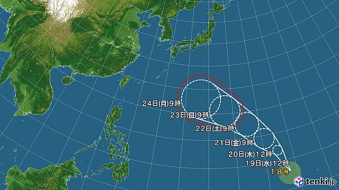 台風18号の進路予想図(日本気象協会より)