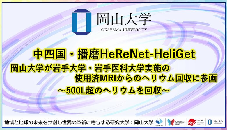 【岡山大学】中四国・播磨HeReNet-HeliGet 岡山大学が岩手大学・岩手医科大学実施の使用済MRIからのヘリウム回収に参画～500L超のヘリウムを回収～