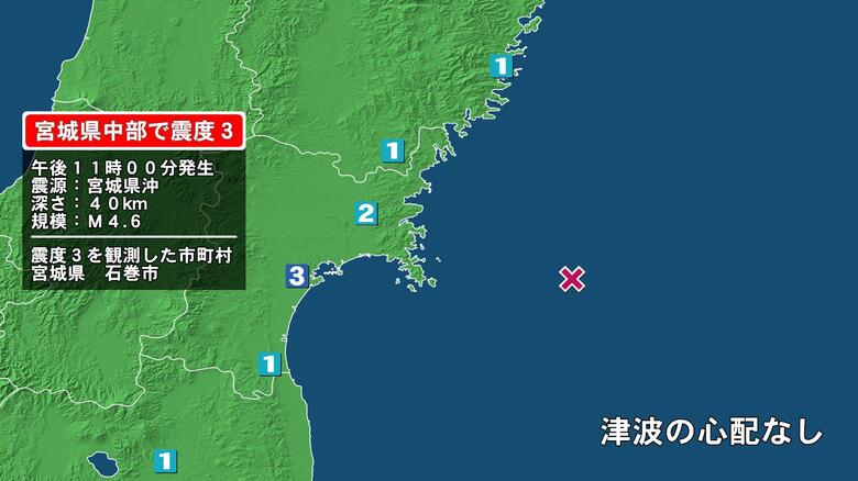 宮城県で最大震度3の地震　宮城県・石巻市｜FNNプライムオンライン
