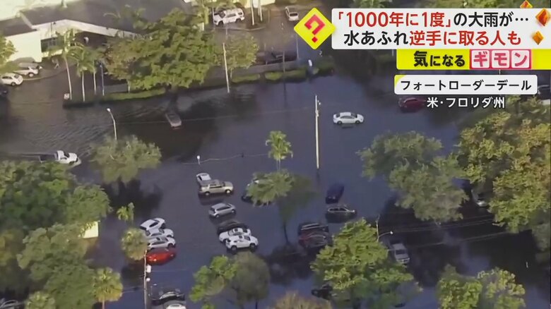 空からの映像。住宅地が水浸しになっている