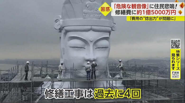 足場を組んで作業