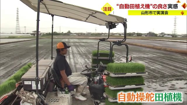 自動操舵田植機を操縦する様子