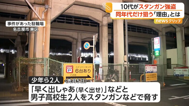 男子高校生2人をスタンガンとナイフで脅し、現金を奪った疑いが持たれている少年ら（4月5日、名古屋市・東区）