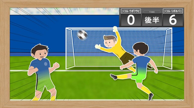 ソコル・ウポフラビの選手がシュートを決める