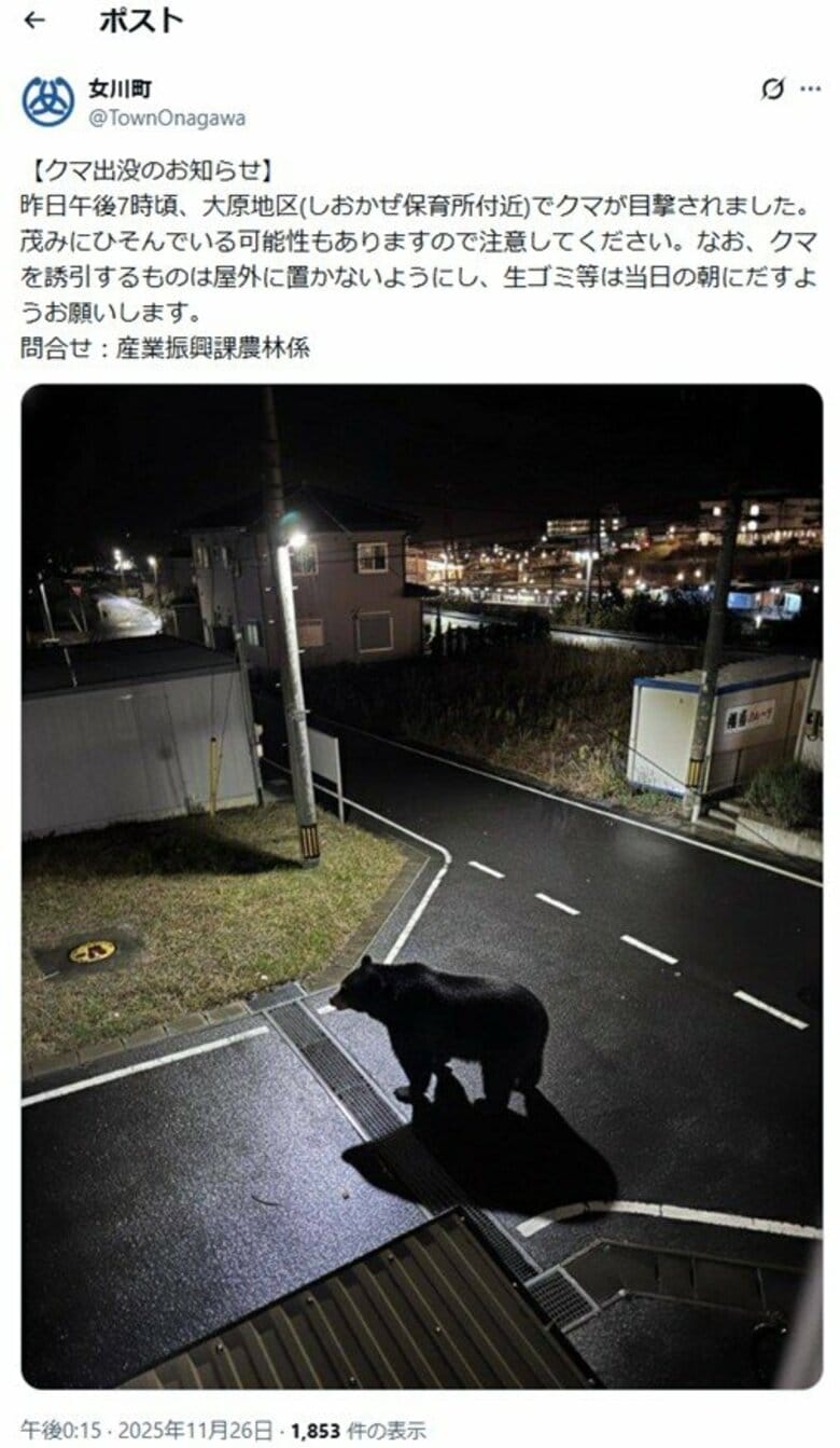 女川町“クマ画像”は「生成AIのフェイク」公式X300万回表示→訂正　目撃情報も虚偽と判明〈宮城〉｜FNNプライムオンライン