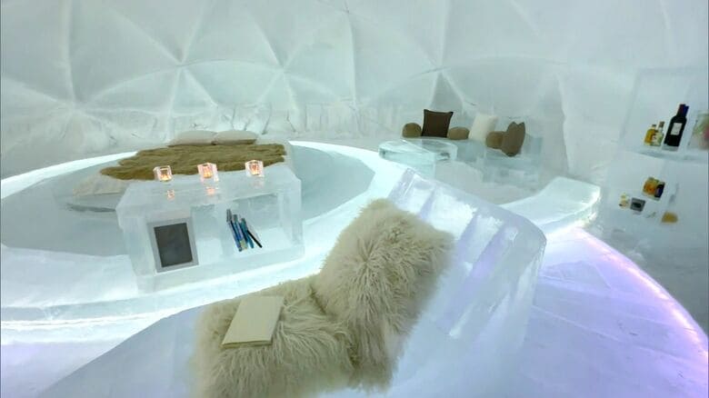 目玉は“氷”の露天風呂！ 星野リゾートトマムに「氷のホテル」がオープン 今年のコンセプトは“自分と向き合う自分時間” 2月末まで｜FNNプライムオンライン