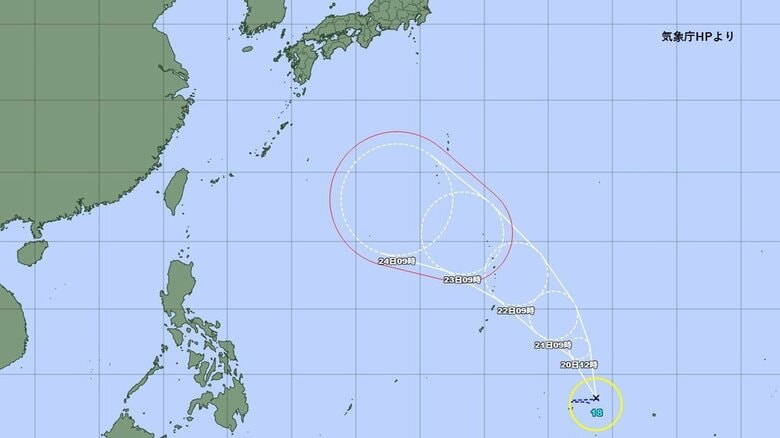 【台風情報】台風18号発生　23日暴風域ともない小笠原近海へ進み、24日に強い勢力で日本の南へ｜FNNプライムオンライン