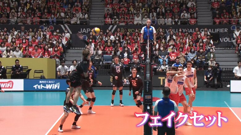 ブロックが付いて来られないところで西田選手が決める