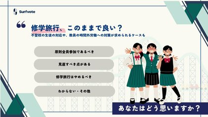 【修学旅行は本当に必要だろうか?】Surfvoteで意見を募集中