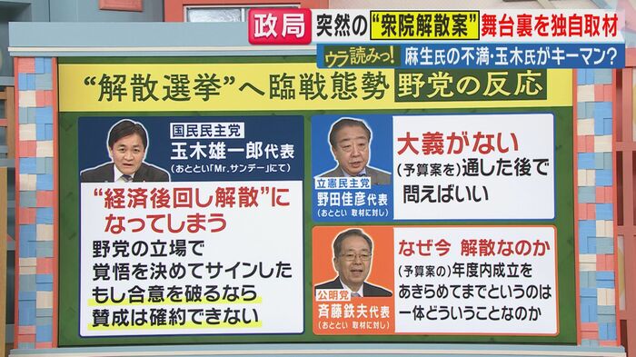 野党の反応（関西テレビ「旬感LIVE とれたてっ！」より）
