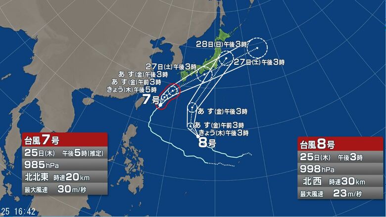 【台風情報】台風7号の進路予想は　27日には西日本から東日本の太平洋側に接近か　南西諸島では26日、走行中のトラックが横転するおそれもある猛烈な風が吹く見込み｜FNNプライムオンライン