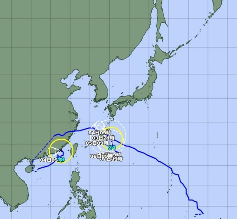 【台風情報】台風18号・24号の進路と影響は？24号は日本の南から沖縄近海へ北上し、勢力もやや強まる　気象予報士「場所によって災害級に」｜FNNプライムオンライン