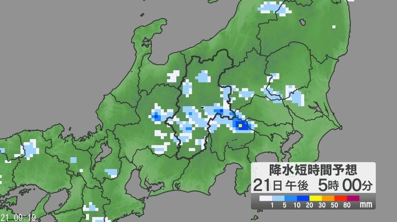 「警報級の大雨」の可能性　21日昼過ぎから夜遅くにかけて大気の状態が非常に不安定　長野県内の24時間予想降水量は中部・南部80ミリ・北部60ミリ（22日午前6時まで・多い所で）｜FNNプライムオンライン