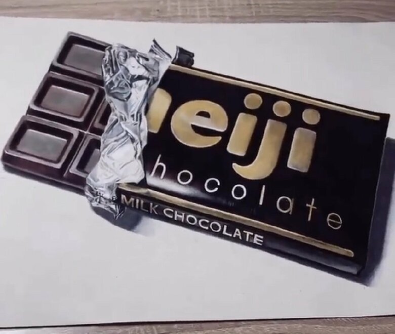 「明治のミルクチョコレート」を色鉛筆で描いてみた