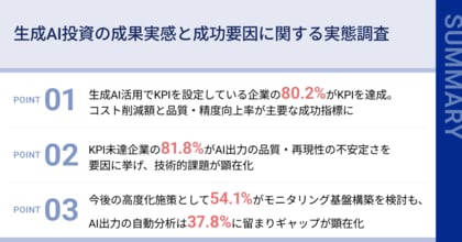 【生成 AI 投資の実態調査】KPI 設定企業の 80.2% が目標を達成。成果の主流はコスト削減額が最多に