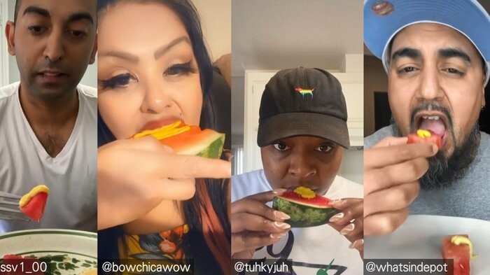 スイカにマスタードをかけ食べて見せる人が続出