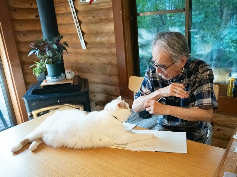 そのままノートなどの上に居座るメイくんだった（提供：MARCOさん）