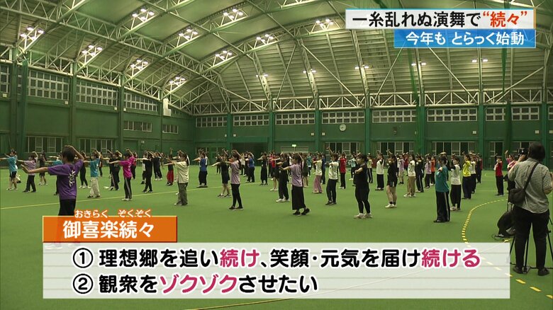 振付師・時久紀恵さんの指導で練習に励む踊り子たち