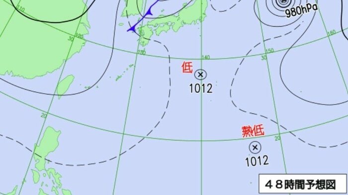 天気図　13日午後9時の予想　気象庁HPより