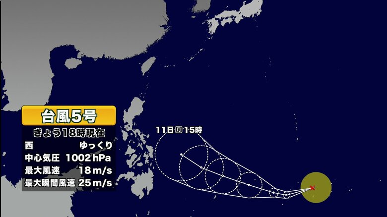 台風５号発生　日本のはるか南をゆっくり西へ｜FNNプライムオンライン