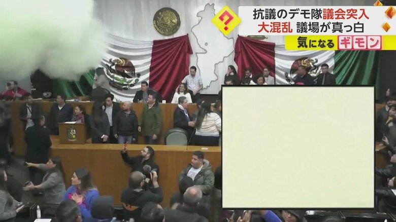 発煙筒が使われ議場が真っ白になっている様子④