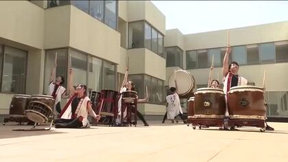 日本一奪還へ！新入生に向け心震わす演奏　帝京安積高校和太鼓部　部員勧誘のゲリラライブ