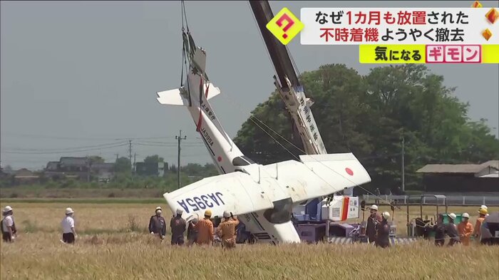特殊車両で吊り上げられる、海上保安庁の小型飛行機