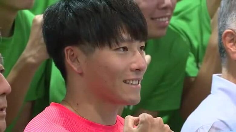 400ｍリレー・大上直起選手（岩手・久慈市出身）「世界陸上で金を」 母校で激励会｜FNNプライムオンライン