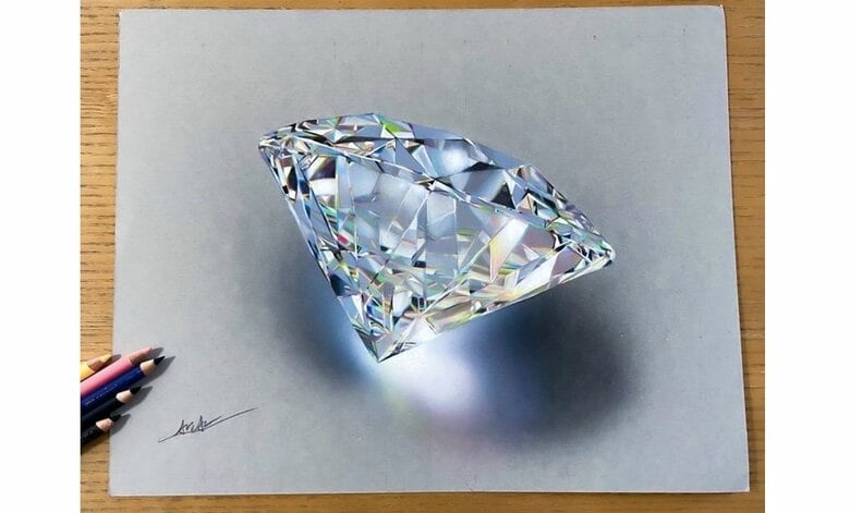 「異次元すぎる」色鉛筆70本で描いた“ダイヤモンド”が美しい…立体感の出し方を投稿者に聞いた