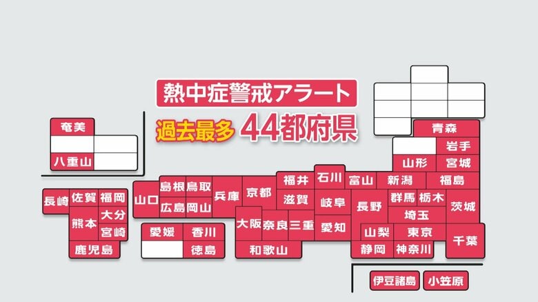 熱中症警戒アラート44都府県に…東京23区で7月末までに熱中症疑いで56人死亡　一方、北日本では観測史上1位の大雨も｜FNNプライムオンライン
