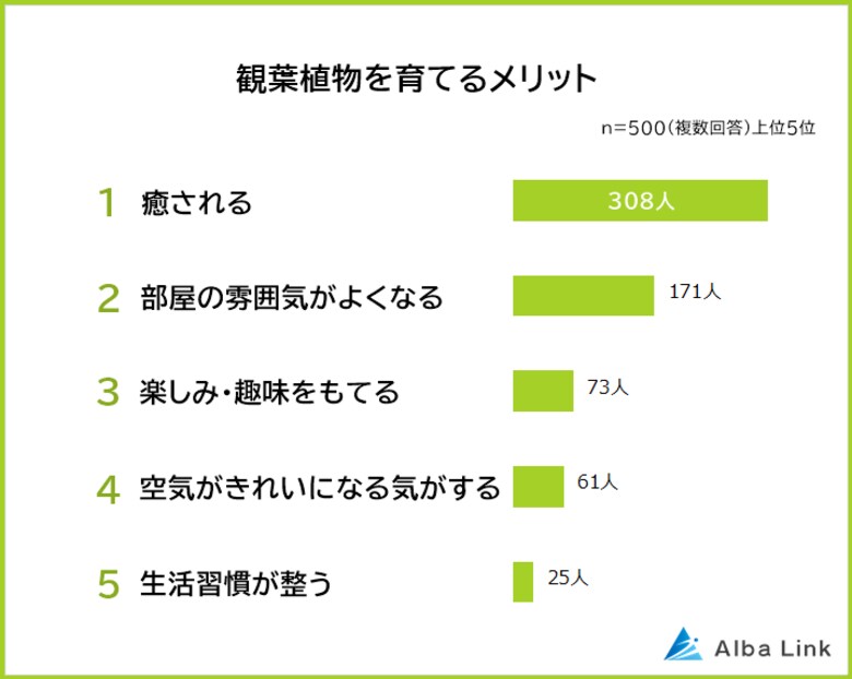 【観葉植物を育てるメリットランキング】男女500人アンケート調査