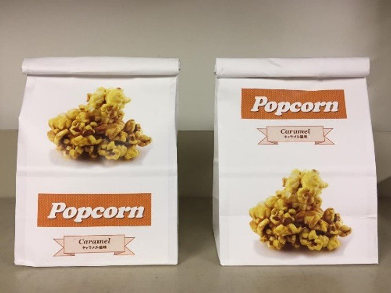 左：ポップコーンの画像を上配置　右：ポップコーンの画像を下配置
