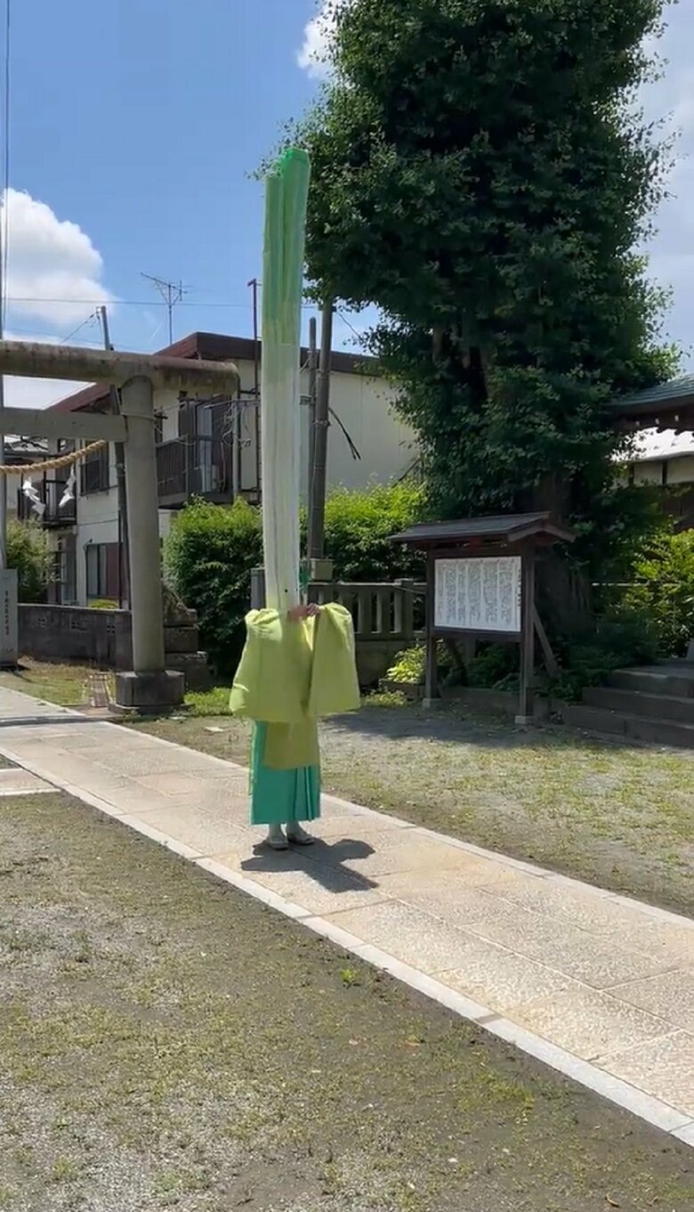 ネギを構えて