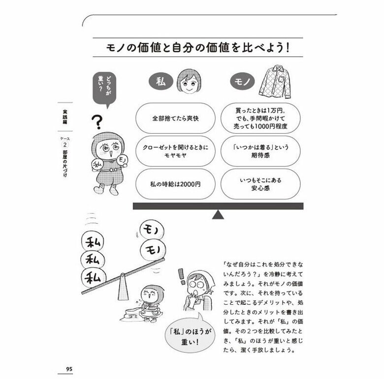モノと自分の価値を比べてみて（『マンガで挑戦 とっちらかった頭の中を整理して決められる人になる』から抜粋）マンガ／あらいぴろよ