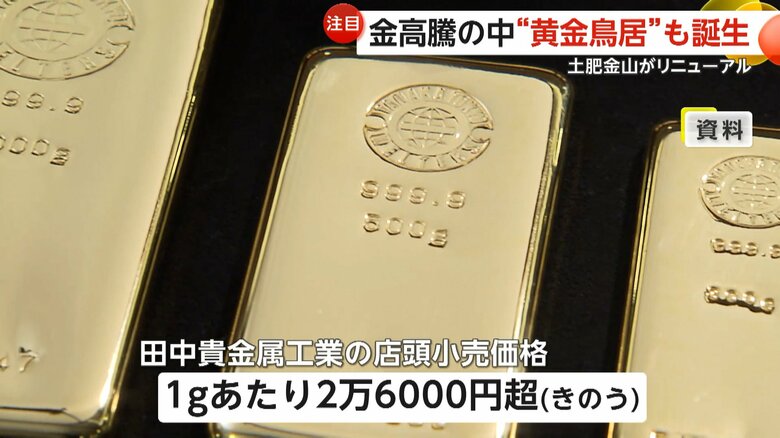 1gあたり2万6000円を超えた国内価格の指標となる田中貴金属工業の店頭小売価格