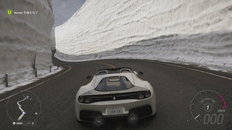 『Forza Horizon 6』に登場した「雪の大谷」のコース