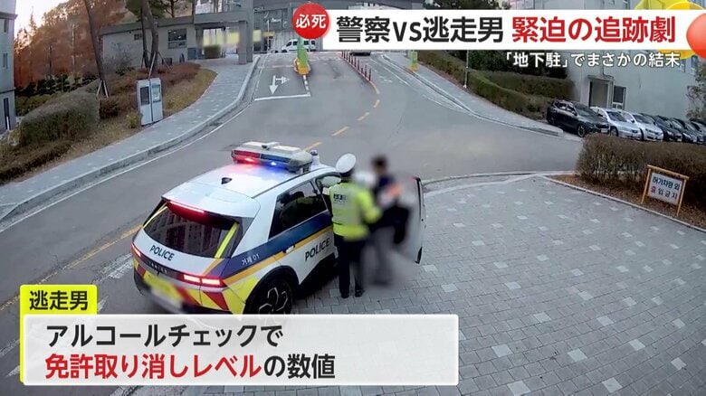 パトカーで連行される男（提供：慶尚南道警察庁）