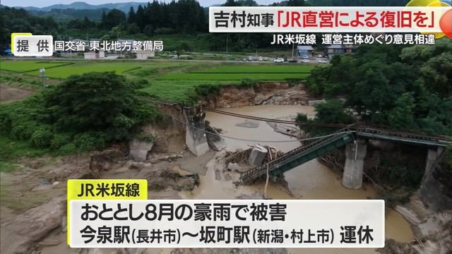 豪雨被害により崩落した線路（提供：国交省 東北地方整備局 ）